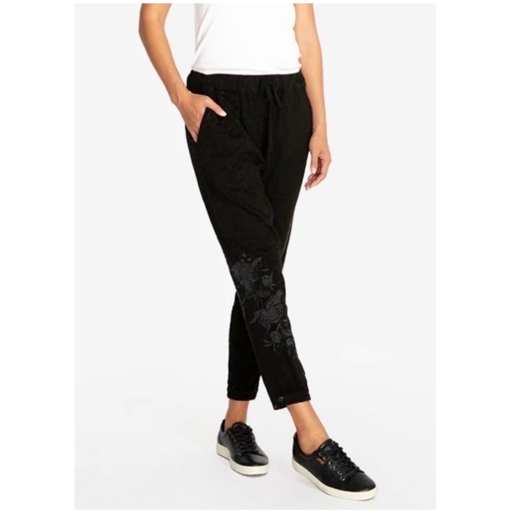 Johnny Was Workshop Kirin Leopard Pants Black Floral Embroidered - Medium